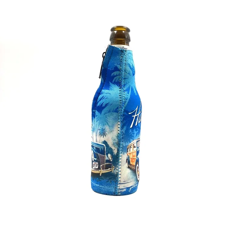 Factory Supply Custom Printed Beer Bottle Coolie Neoprene Zipper Beer Cooler Holder Sleeve
