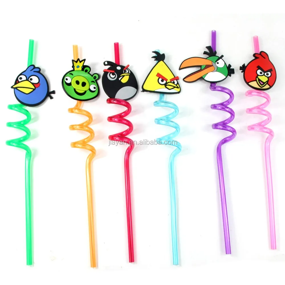 Colorful Curly Cute Children Birthday Party Straws Reusable Plastic Drinking Straws Set Long Straws