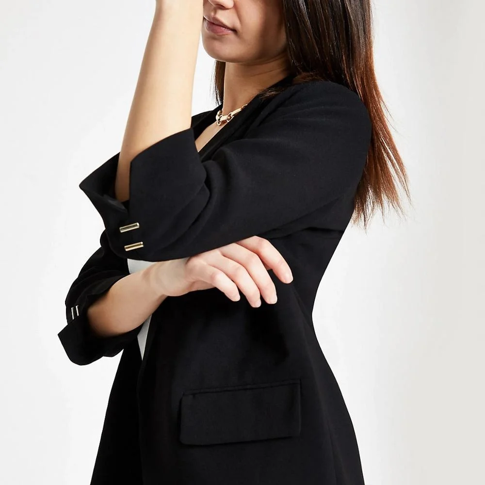 Custom 100% polyester  black split long sleeve casual blazer suit jacket for ladies