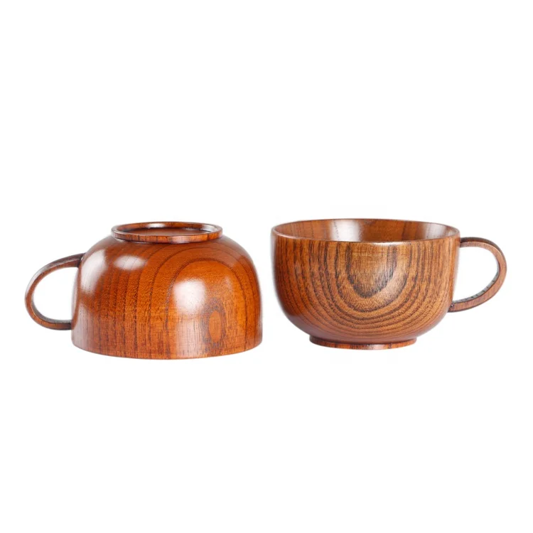 Classic Jujube Wood Handcraft  Tea Cup Japanese Baby Bowl 300 ml Coffee Mug with Handle