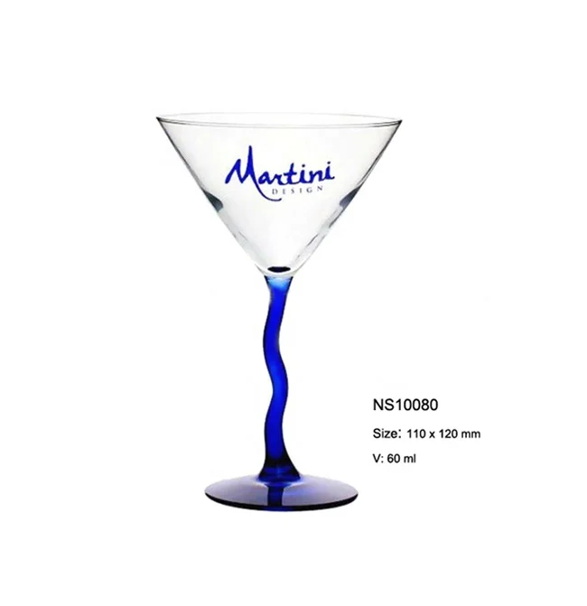 60ml clear mini martini cocktail glass cup wtih twisted and blue stem