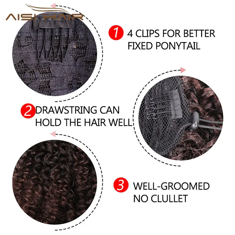 Aisi Hair Synthetic Afro Kinky Curly Ponytails Clip In Hair Extensions Drawstring Puff Afro Ponytails For Black Women
