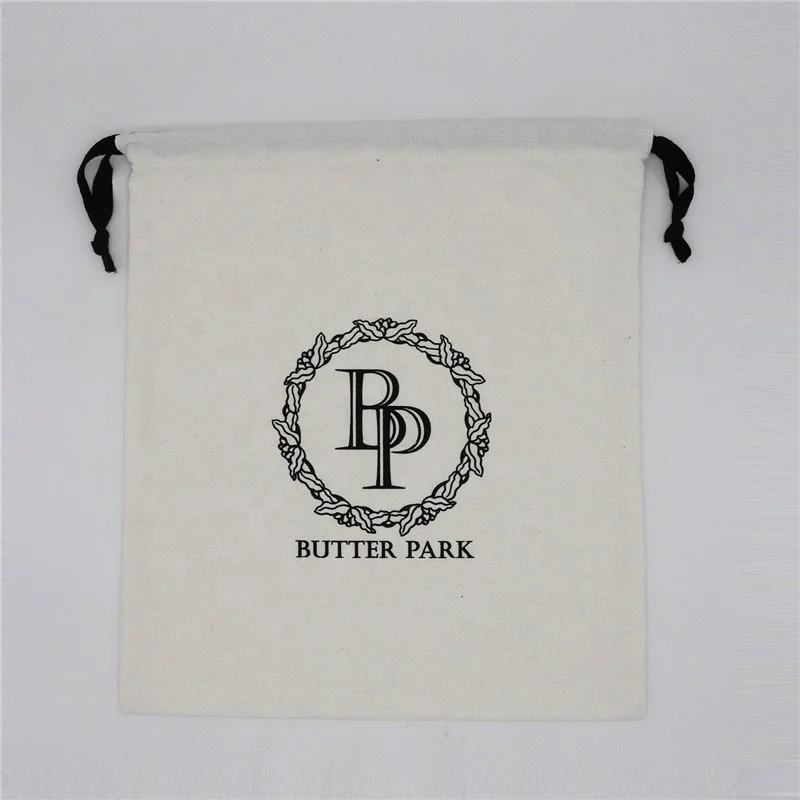 
White Cotton Flannel Drawstring Bag With Black String 