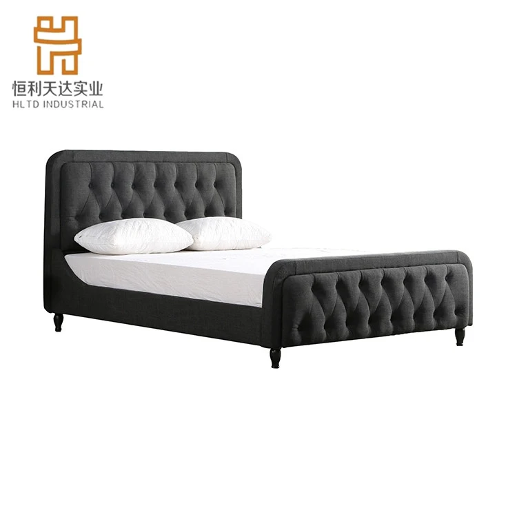 Latest double design slat wood bed Button Tufted Leather Upholstered Italian fabric Bed