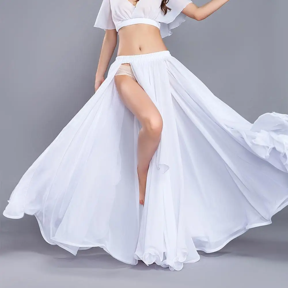 BestDance Belly Dance Swing Fringe Side Slit Skirt Costumes Full Circle Long Skirt Dress