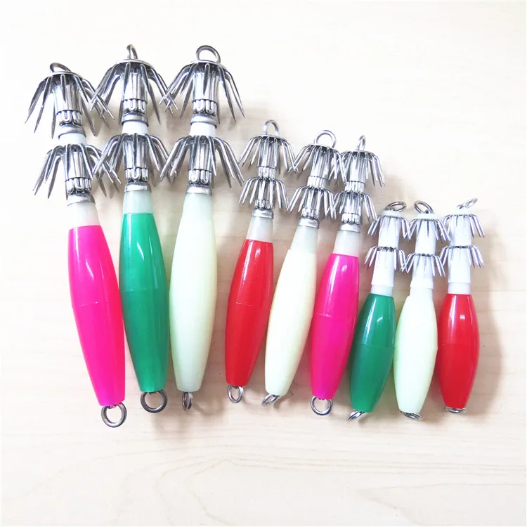 
hard body red luminous green colours different sizes squid jigs squid hooks for commercial fishing squid 