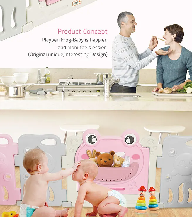 ABST 18 Panels Baby Playpen Interactive Kids Safety Gate with Lock Door & Game Board