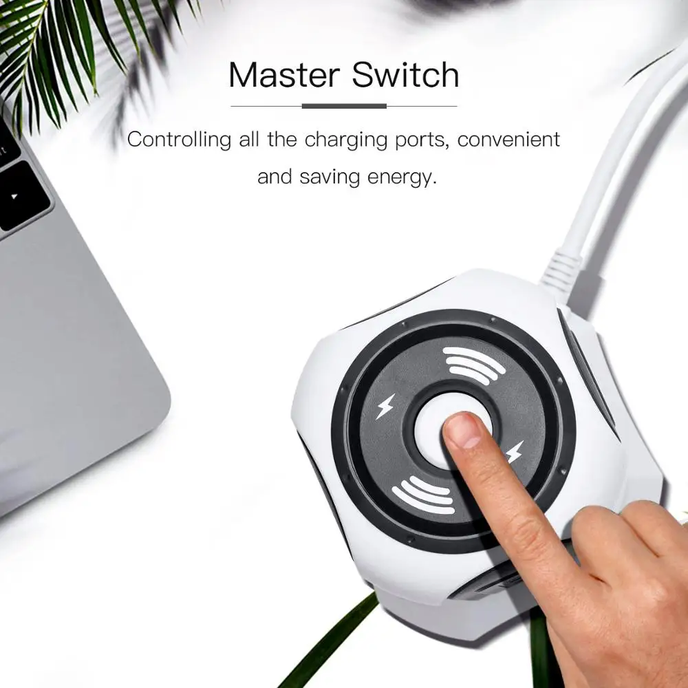 Power Strip with USB,Vertical cube desktop Power Outlets extender with 6 outlets 4 USB suit for Germany, Netherlands, Denmark