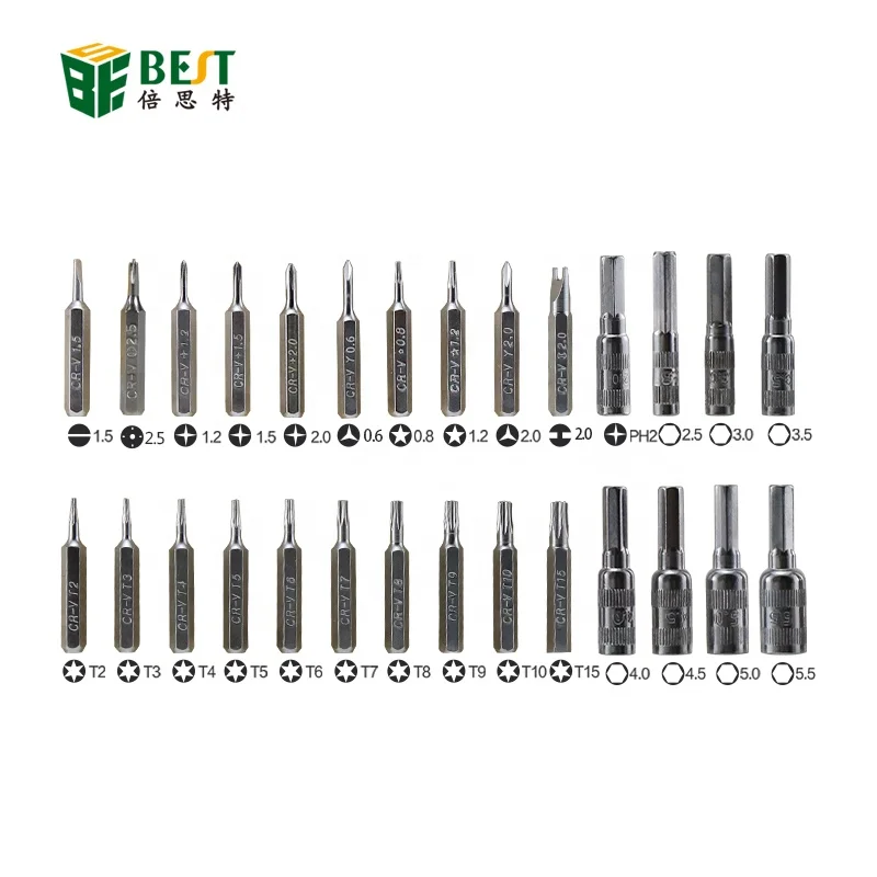 BST-8921 38pcs Top Quality Precision Cordless Torx Screwdriver Drill Bit Set DIY Tools Set for Repairing Computer