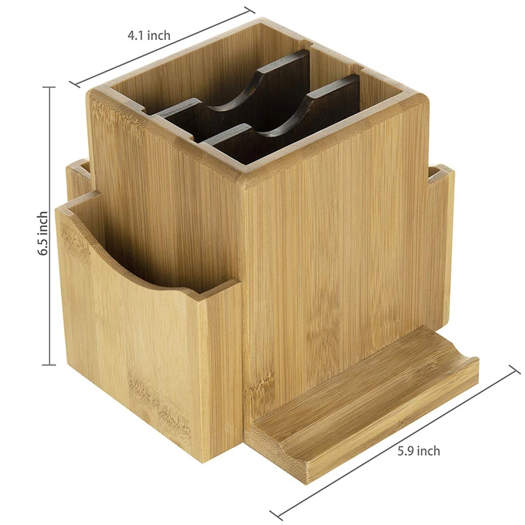 Desktop Office Organizer Caddy Bamboo Rotating Pen Holder