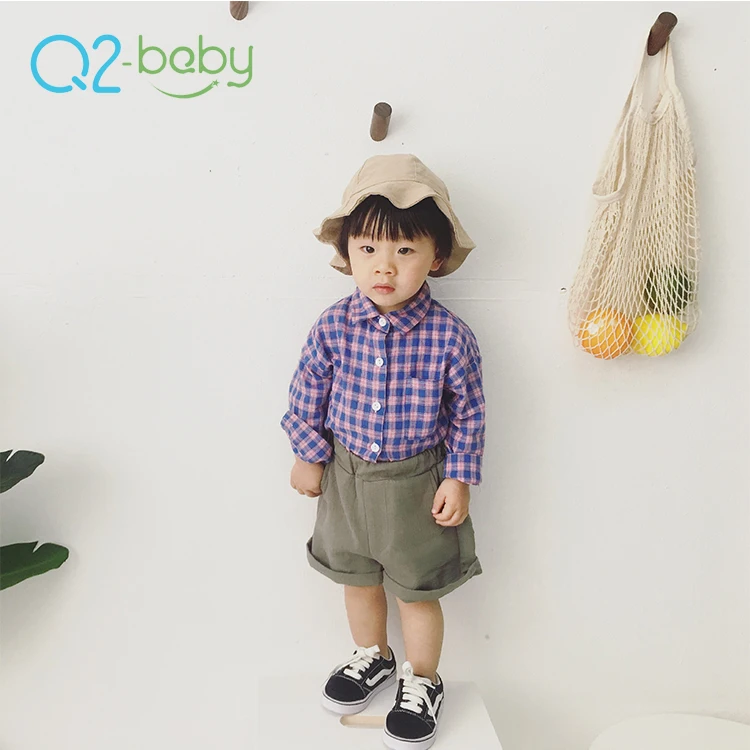 
Q2-baby Infant Toddlers Clothing Long Sleeve Shirt Plaid Designs Baby Blouse 