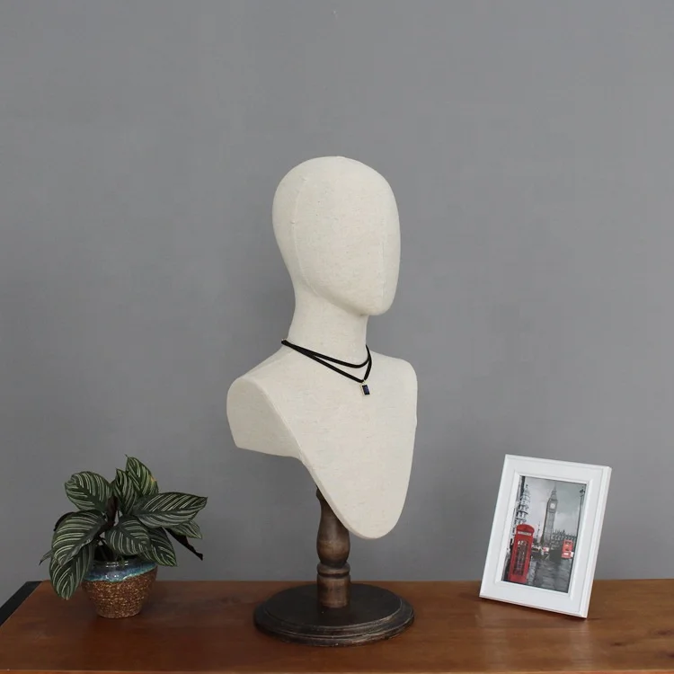 Canvas linen fabric cover vintage abstract mannequin head without hair for hat and scarf display