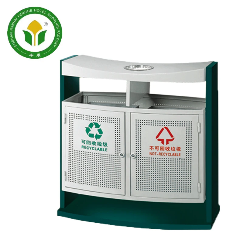 Outside green recycling iron container garbage bin waste bin trash bin