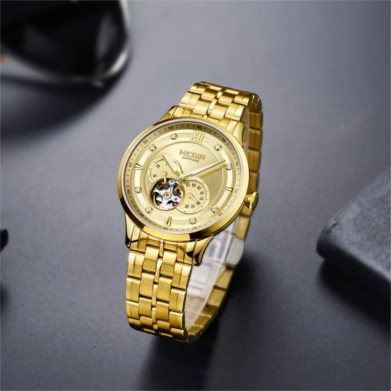 Shenzhen Watch Manufacture Japan Mechanical Movement 82S7 Private Label Stainless Steel Skeleton Men Gold Automatic Watches