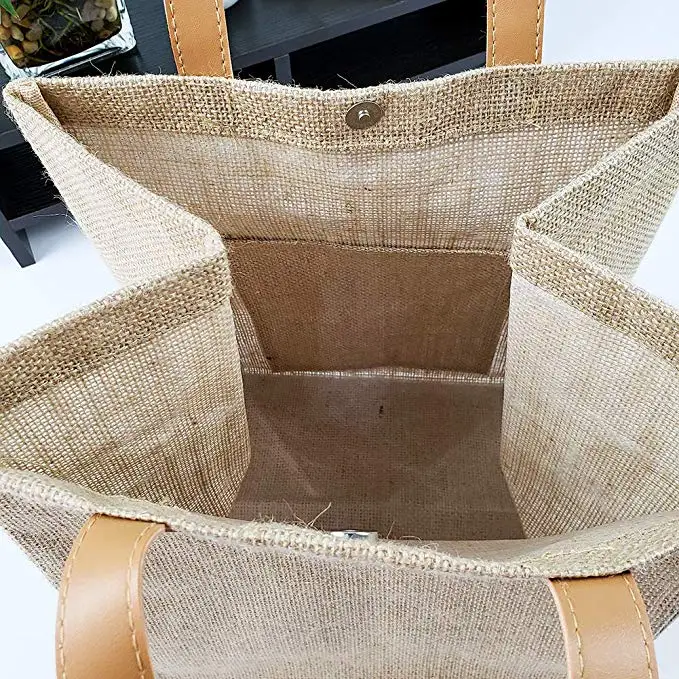 Custom Printed Burlap Handbag Eco Reusable Shopping Jute Tote Bag