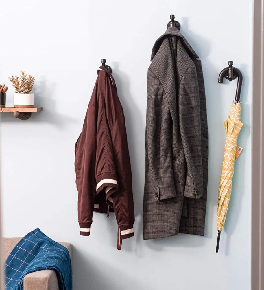 
Rustic and Chic Industrial Wall Mounted Iron Pipe Heavy Duty DIY Style Robe And Towel Coat Single Hook Kit 