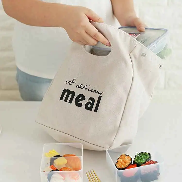 Factory Price High Quality cosmetized cotton canvas lunch bag tote cooler bag rope handle