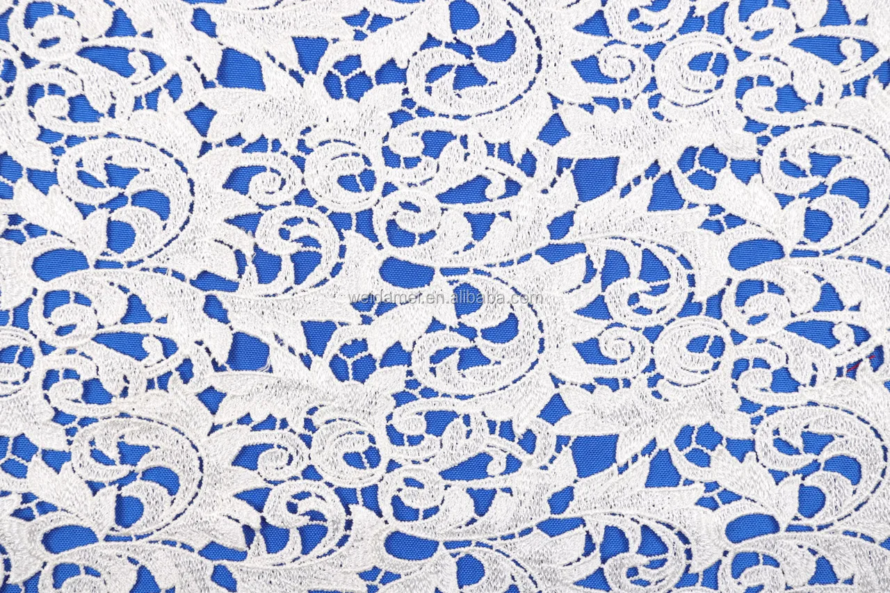 
New Arrival Chemical Cord Lace Fabric White Milk Silk Embroidery Wholesale Guipure Lace Fabric for Wedding Dress 