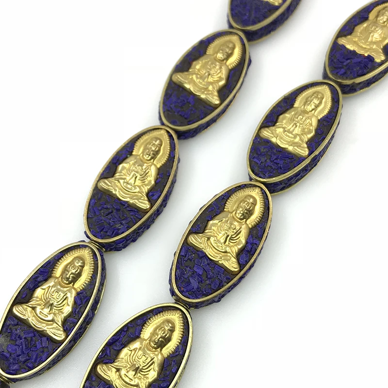 Wholesaler Tibetan Metal Coral Dzi Beads Carving Buddha Statue Nepal Inlay Gold Copper Beads For Jewelry Making