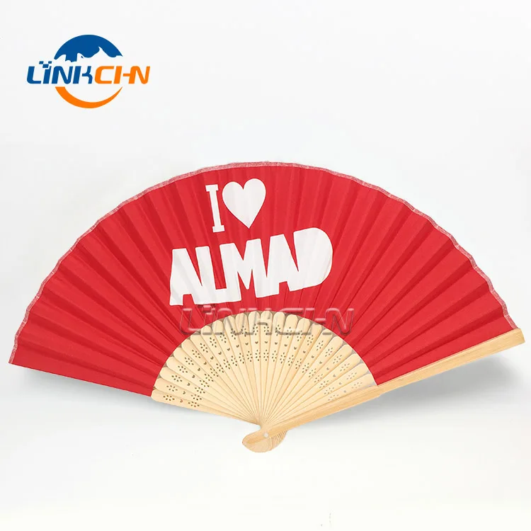 Custom printed large abanico folding hand fan with bamboo handle