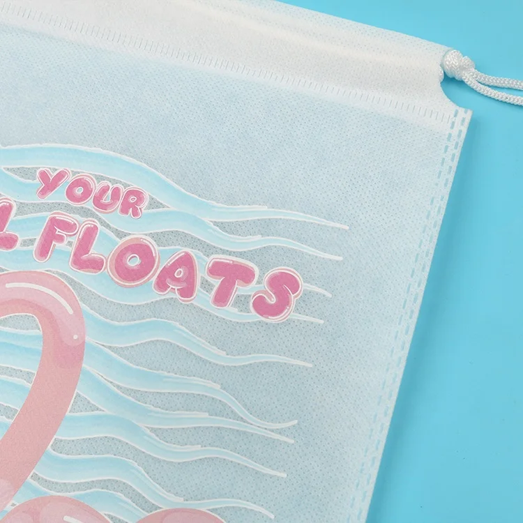 Customized Silk Screen Printing Stylish Pink Heart Cartoon Brand Logo Non-woven White Drawstring Bags for Shoes