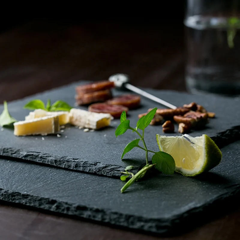 
Bulk buy from china factory natural black stone slate japanese restaurant tableware plate cheese board cake board 