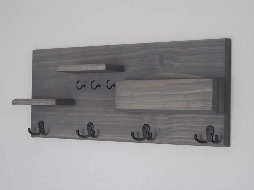 Shabby Chic Wood Wooden Coat Rack Shelf  With Hooks