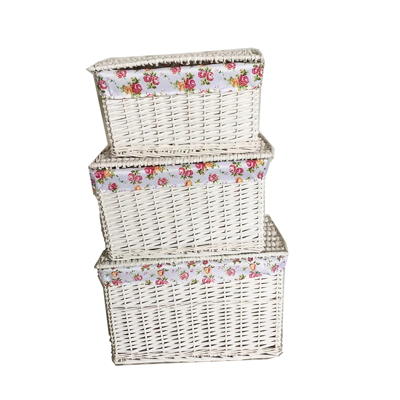 Willow Woven Cube Rattan Storage Basket With Lids Lining Bin For Laundry Clothes Closet Cabinet