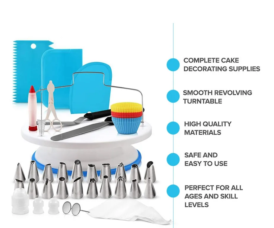 cheap Multi-function Cake Decorating Kit Cake Turntable Set Pastry Tube Fondant Tool Kitchen Dessert Baking Pastry Supplies