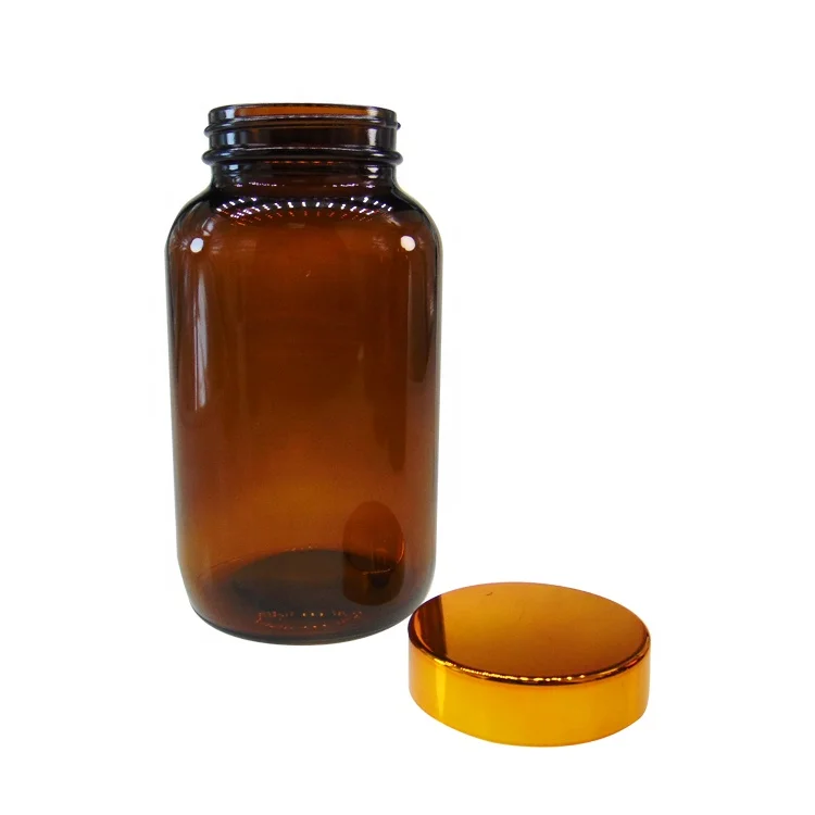 Custom 250ml Amber Tablet Packer Glass Bottle with Metal Lid for Tooth Powder