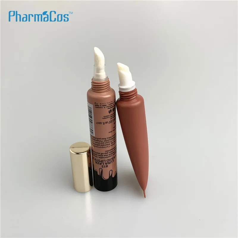 10ml soft plastic sponge brush lipstick tube packaging for lip gloss with screw golden cap