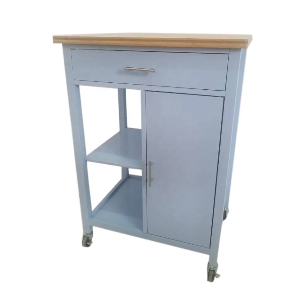 
Bamboo top kitchen cart multifunction island trolley cart with drawer and shelf 