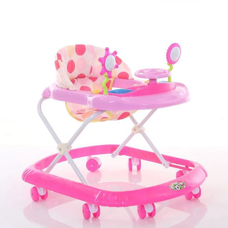 
China cheap 8 free big rubber wheels baby walker with music / Height three-gear adjustment baby walker with fabric seat 