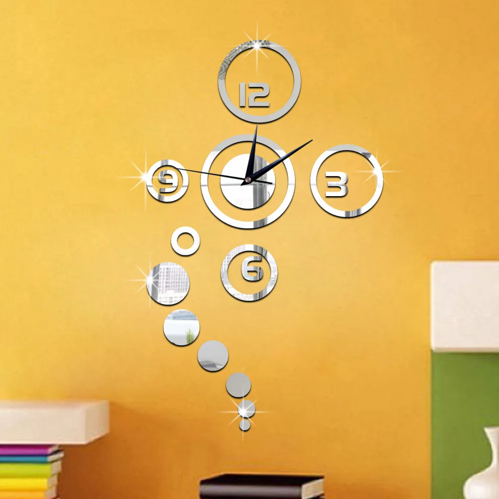 Living Room Self Adhesive Acrylic Mirror 3d Wall Clock Sticker Digital Single Face American Style Acceptance 1pc/opp Bag WC-1012