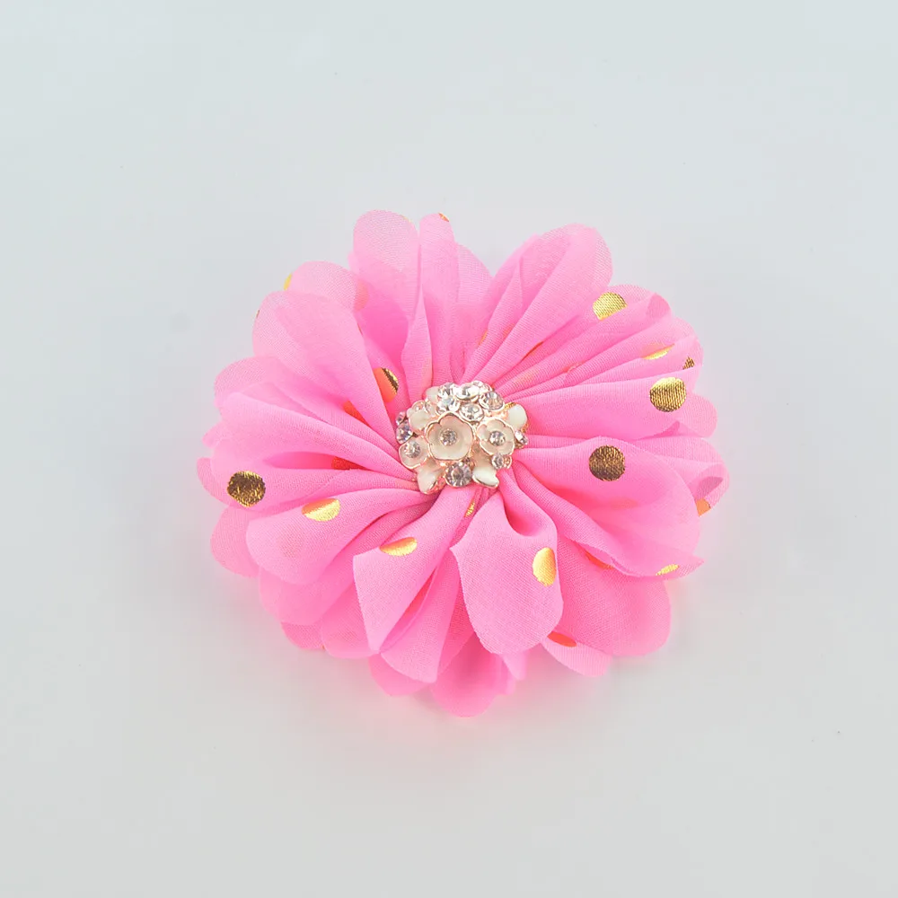 Hair Belt Fittings 8cm Golden Chiffon Ribbon Bit Flower New Hair Decoration 32 Colors