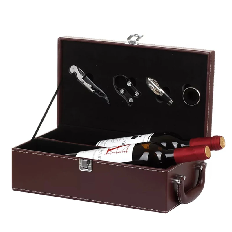 Custom leather wine box PU leather wine gift box  For Double Bottles Wine Case