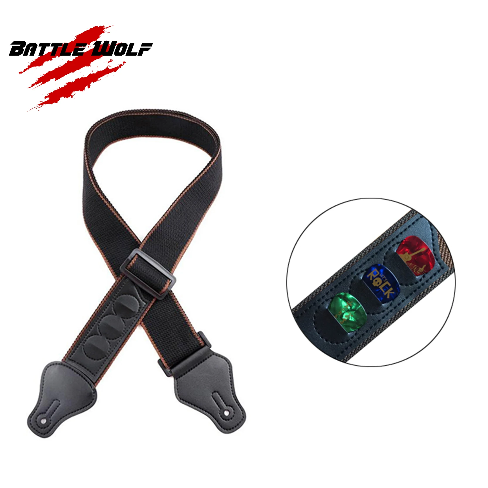 High Quality Guitar Accessories Electric Set Cotton Acoustic Guitar Strap With Pick Holder Capo Metal Strap Lock