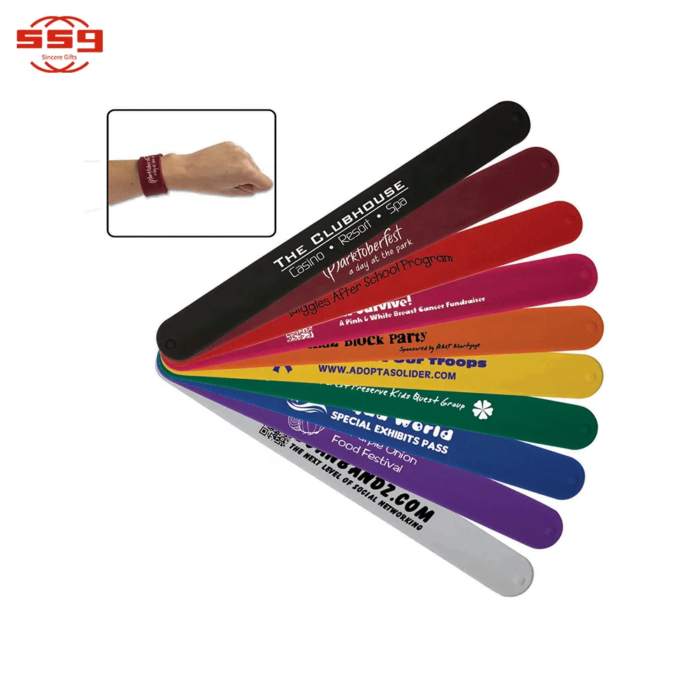 Fashion easy clap snap slap bracelet silicone Wristband with custom printed logo