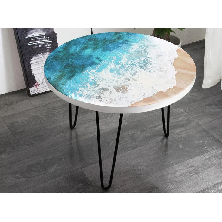 Cheap resin coffee table sea shore shape wooden side table