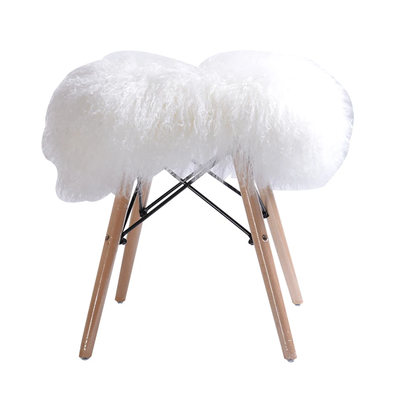 Hot-selling white Tibetan sheepskin wooden leg square stool