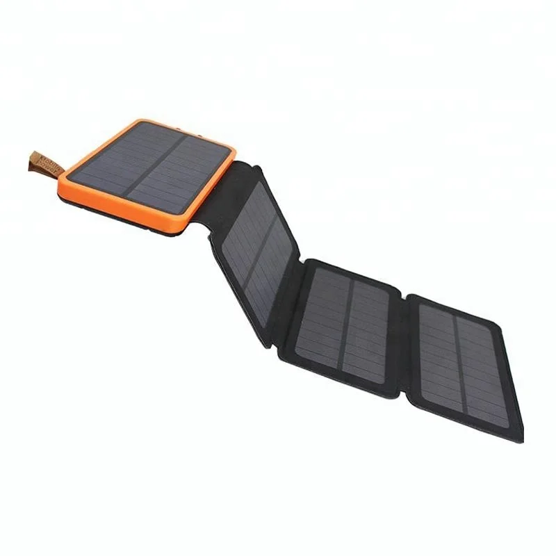 Hot Sale 4 Panel Leather Solar Power Bank 8W Foldable 10000mAh Solar Power Bank Charger