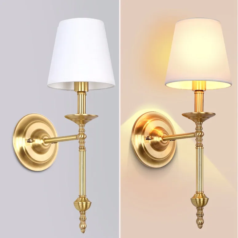 Modern simple brass fabric led wall lamp for living room bedroom
