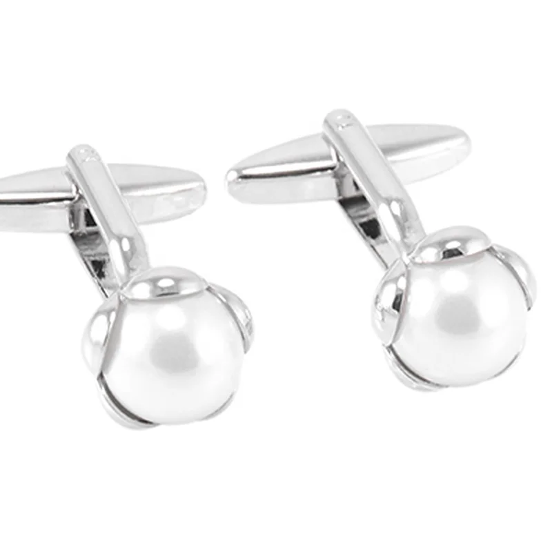 
Luxury Mens Shirt Cufflinks High Quality White Pearl Ball Cuff links Brand Wedding Grooms Fine Gift Jewelry 
