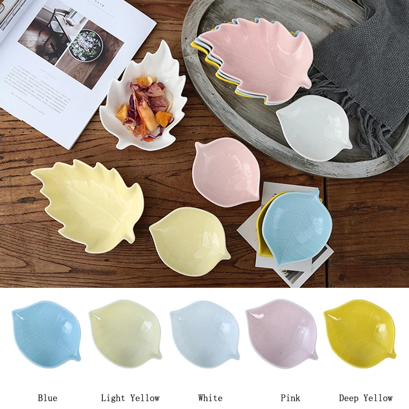 Оптовая продажа керамика лоток Симпатичные Закуски Блюдо Творческий лист форма фарфоровая бульонная чашка вечерние