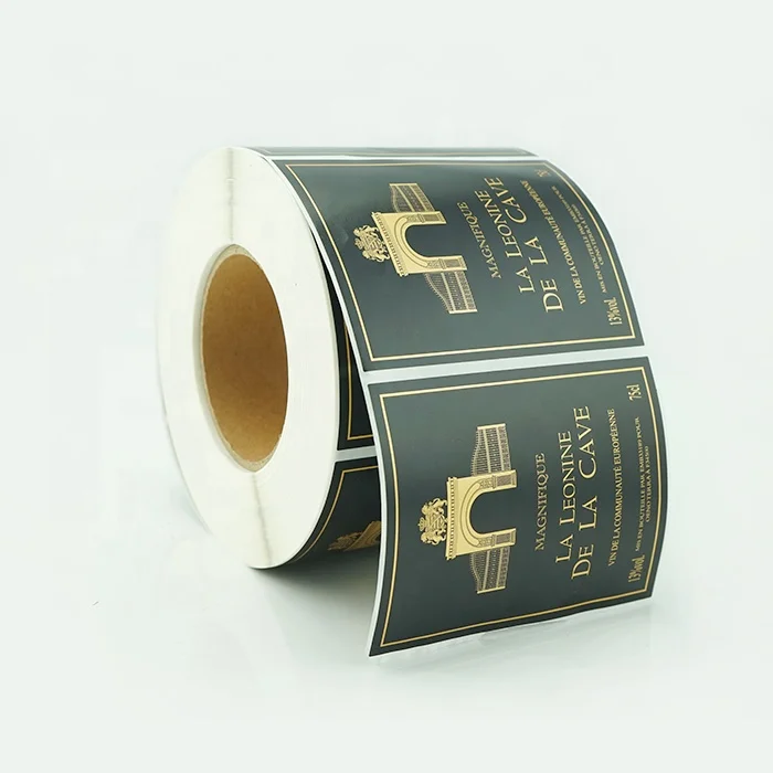 custom black roll matte paper adhesive stickers gold foil hot stamping waterproof label for red wine bottle