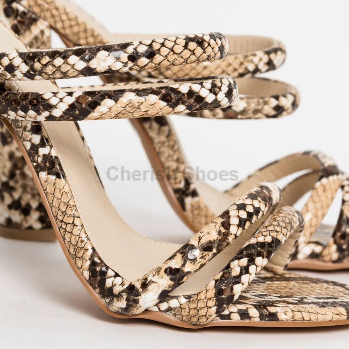 New Design Model Snake Skin Ladies Block High Heel Sandals  Summer Women Shoes Open Toe Mules With Heels