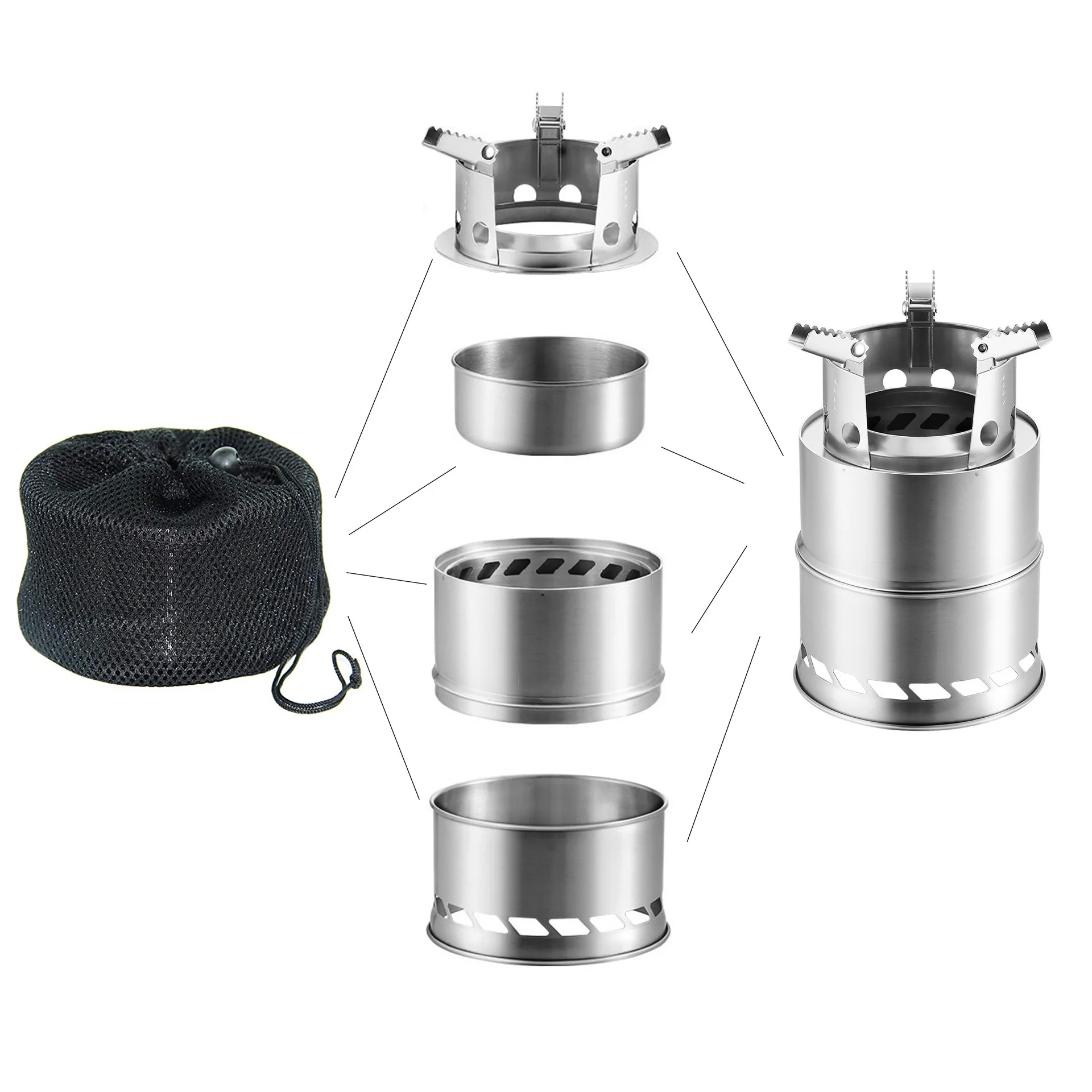 Amazon hot sell  portable stainless steel folding wood stove wild picnic camping firewood stove