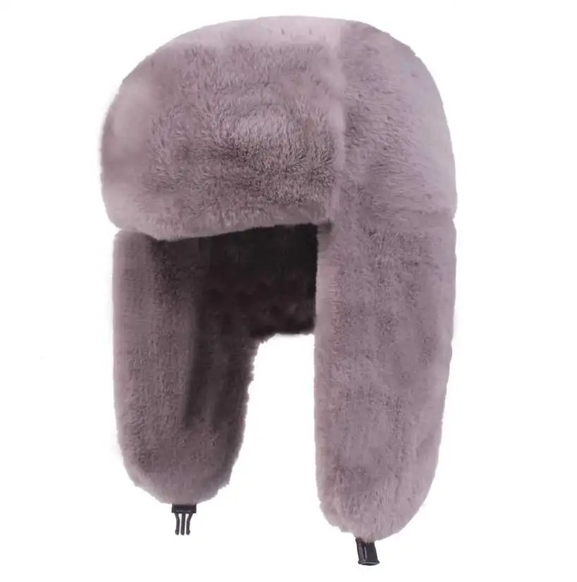 Grass Rabbit Lei Feng Cap Trapper Hat Warm Fur Russian Style Fur Customized Winter Earflap Hat Embroider Round Hat Custom Logo