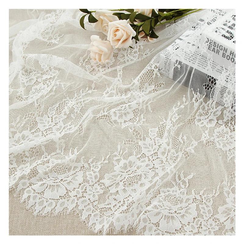 
Most popular 100% nylon exquisite white Swiss embroidered mesh lace fabric 