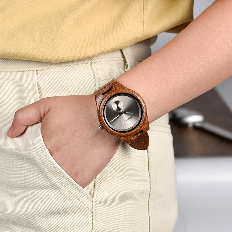 BOBO BIRD sample design Wood Watch Logo with Genuine leather Quartz Watch